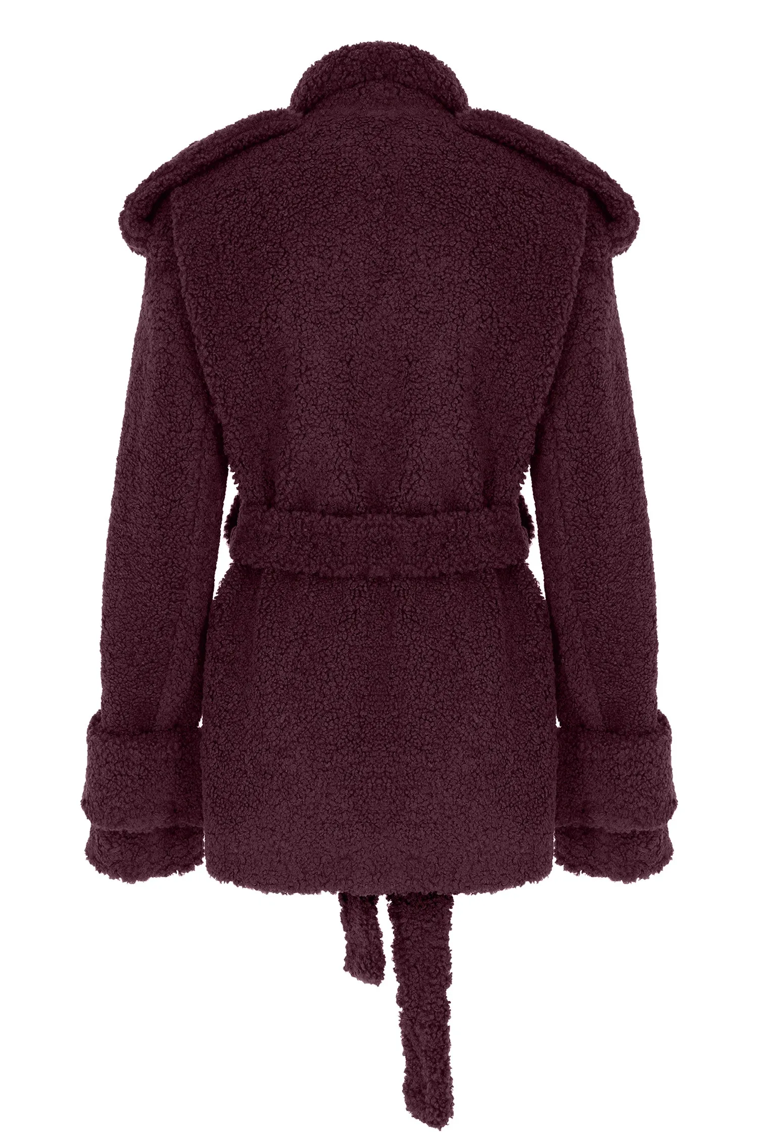 BURGUNDY TEDDY BELT-DETAILED COAT