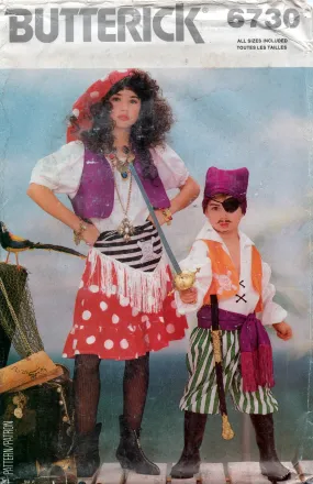 Butterick 6730 Boys & Girls Pirate Costumes Ruffled Tops Skirt Pants 1980s Vintage Sewing Pattern Sizes 4 - 14 UNCUT Factory Folded