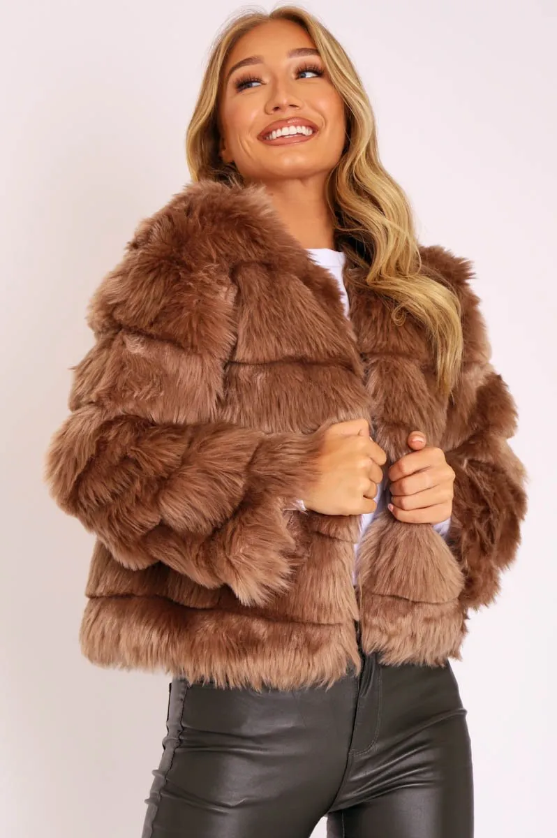 Camel Faux Fur Jacket - Estelle