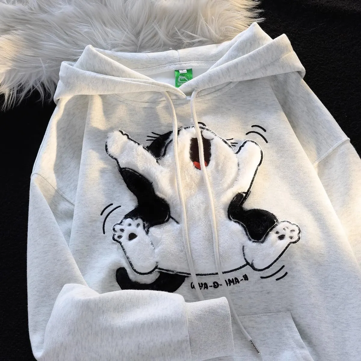 Cartoon Embroidery Crying Kitty Cat Hoodie