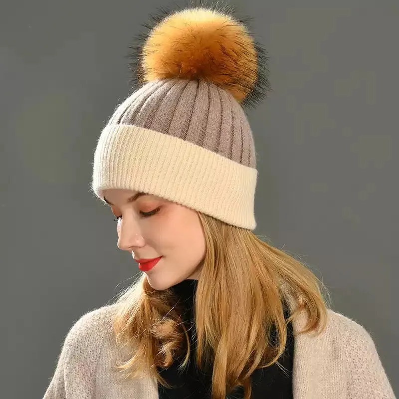 Cashmere Hat With Fox Fur Pom-Pom