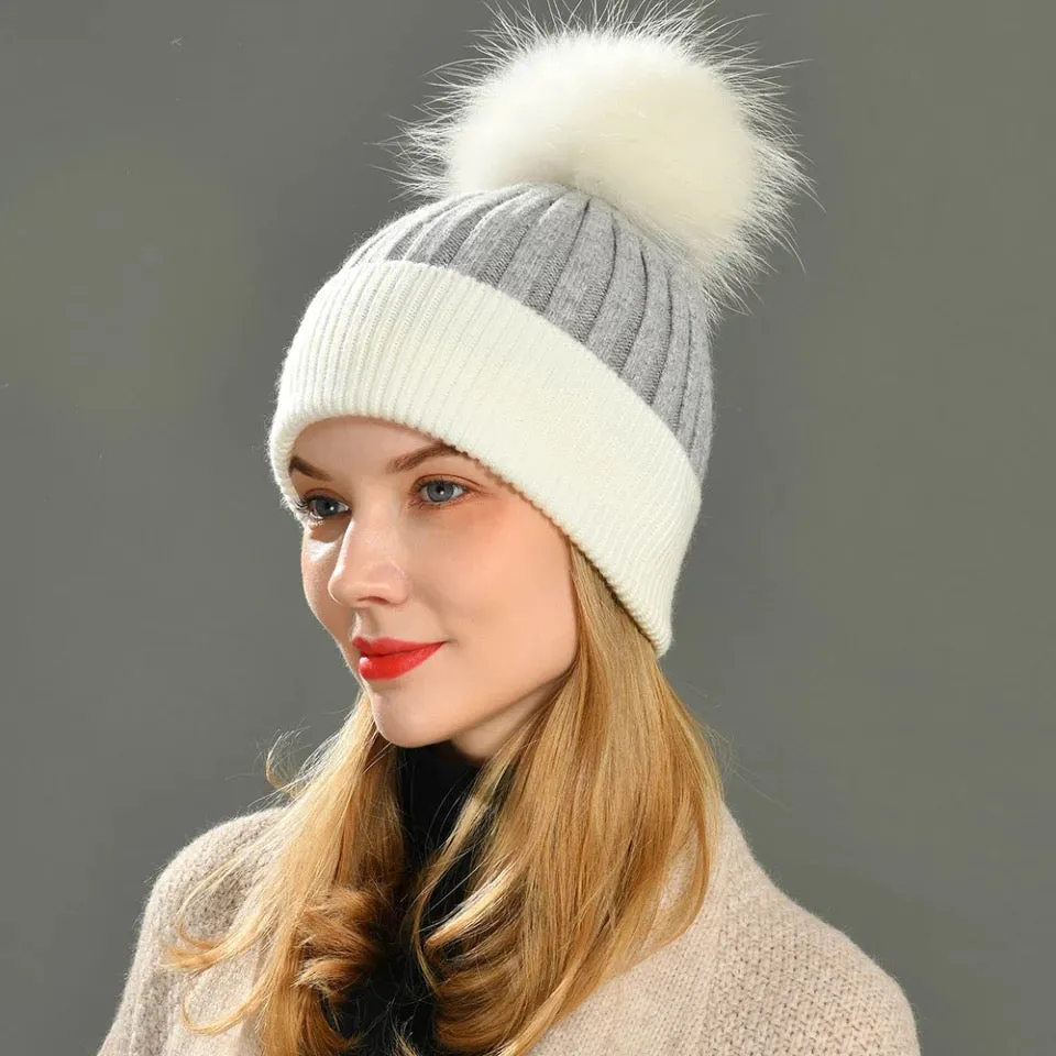 Cashmere Hat With Fox Fur Pom-Pom