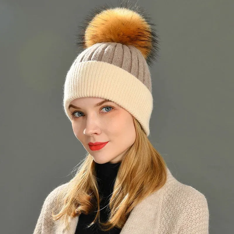 Cashmere Hat With Fox Fur Pom-Pom