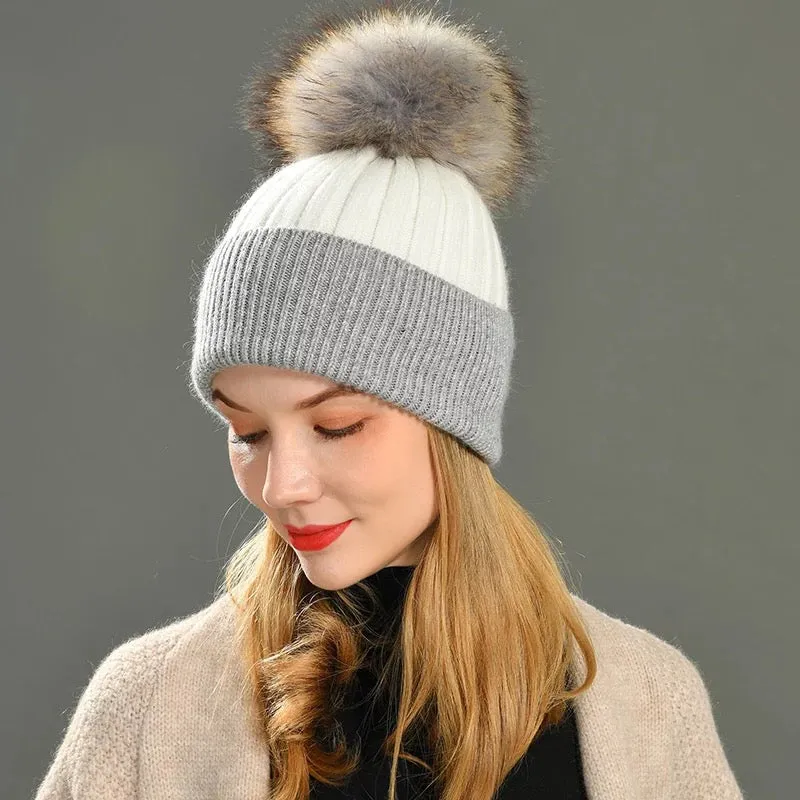 Cashmere Hat With Fox Fur Pom-Pom