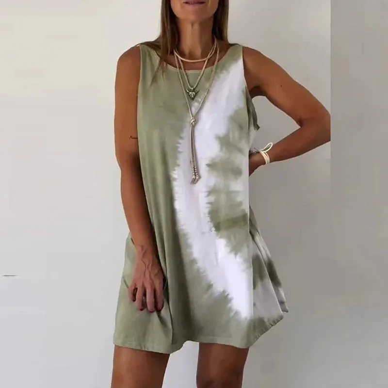 Casual Tie Dye Printed O Loose Summer High Dress