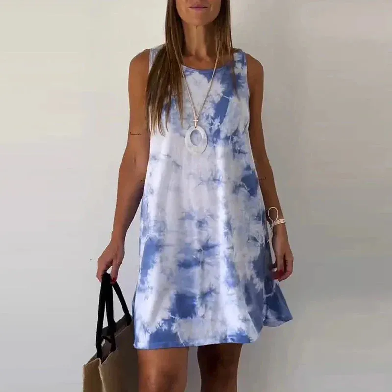 Casual Tie Dye Printed O Loose Summer High Dress