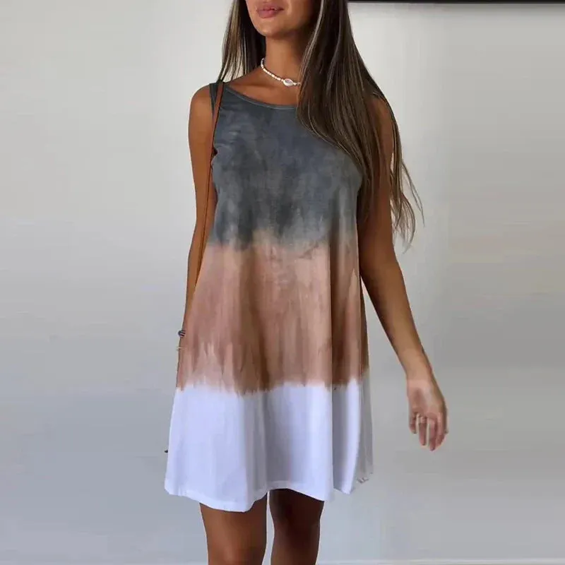 Casual Tie Dye Printed O Loose Summer High Dress