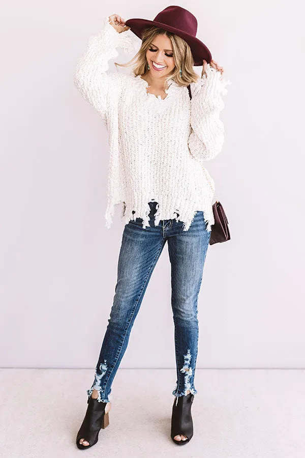 Catching Fall Feels Knit Sweater In White