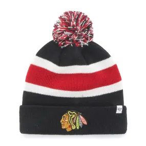 Chicago Blackhawks 47 Brand Black White Breakaway Cuff Poofball Beanie Hat Cap