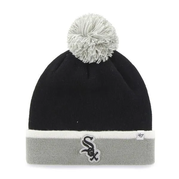 Chicago White Sox 47 Brand Black Gray Baraka Knit Cuffed Poofball Beanie Hat Cap