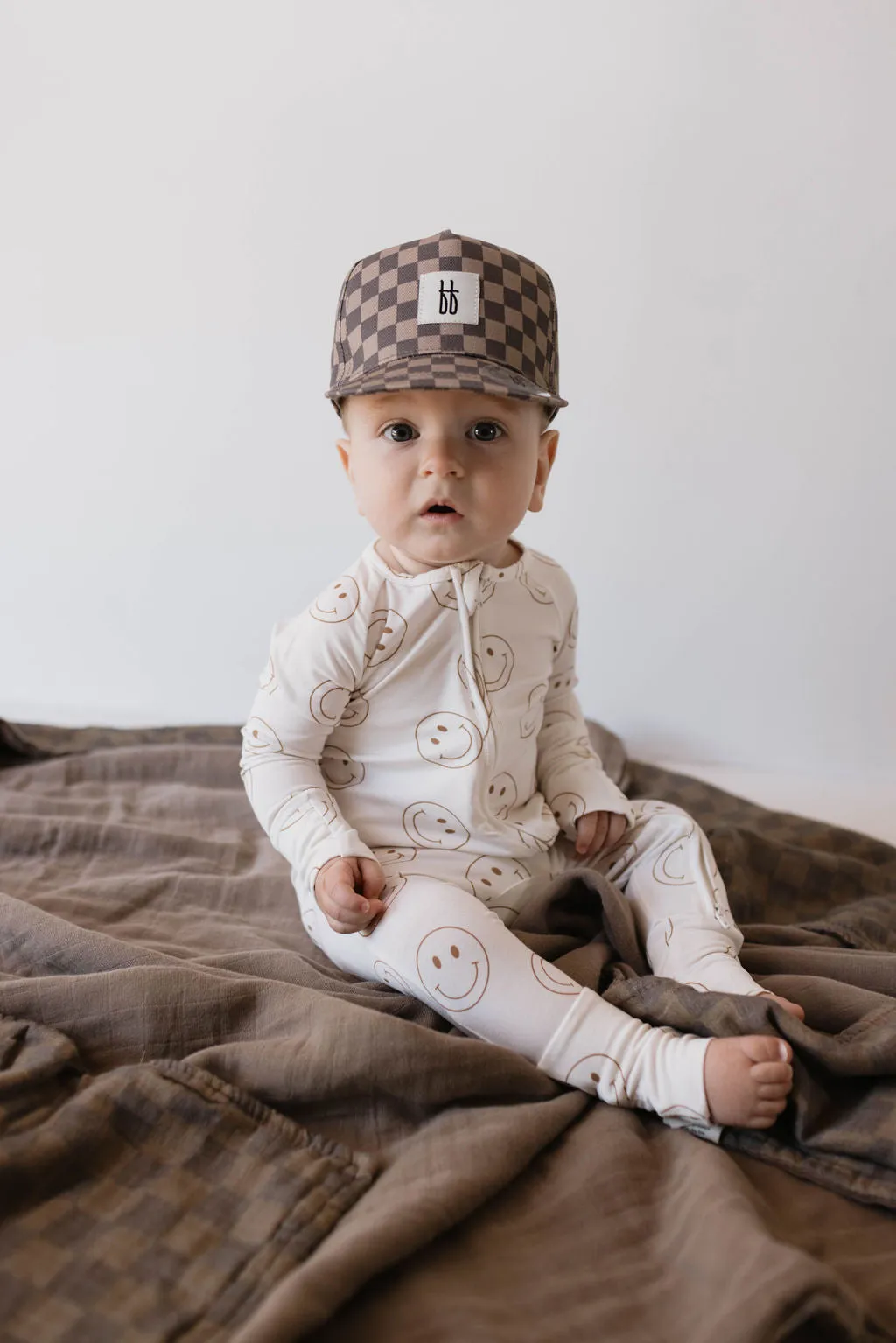 Children's Trucker Hat | Faded Brown Checkerboard