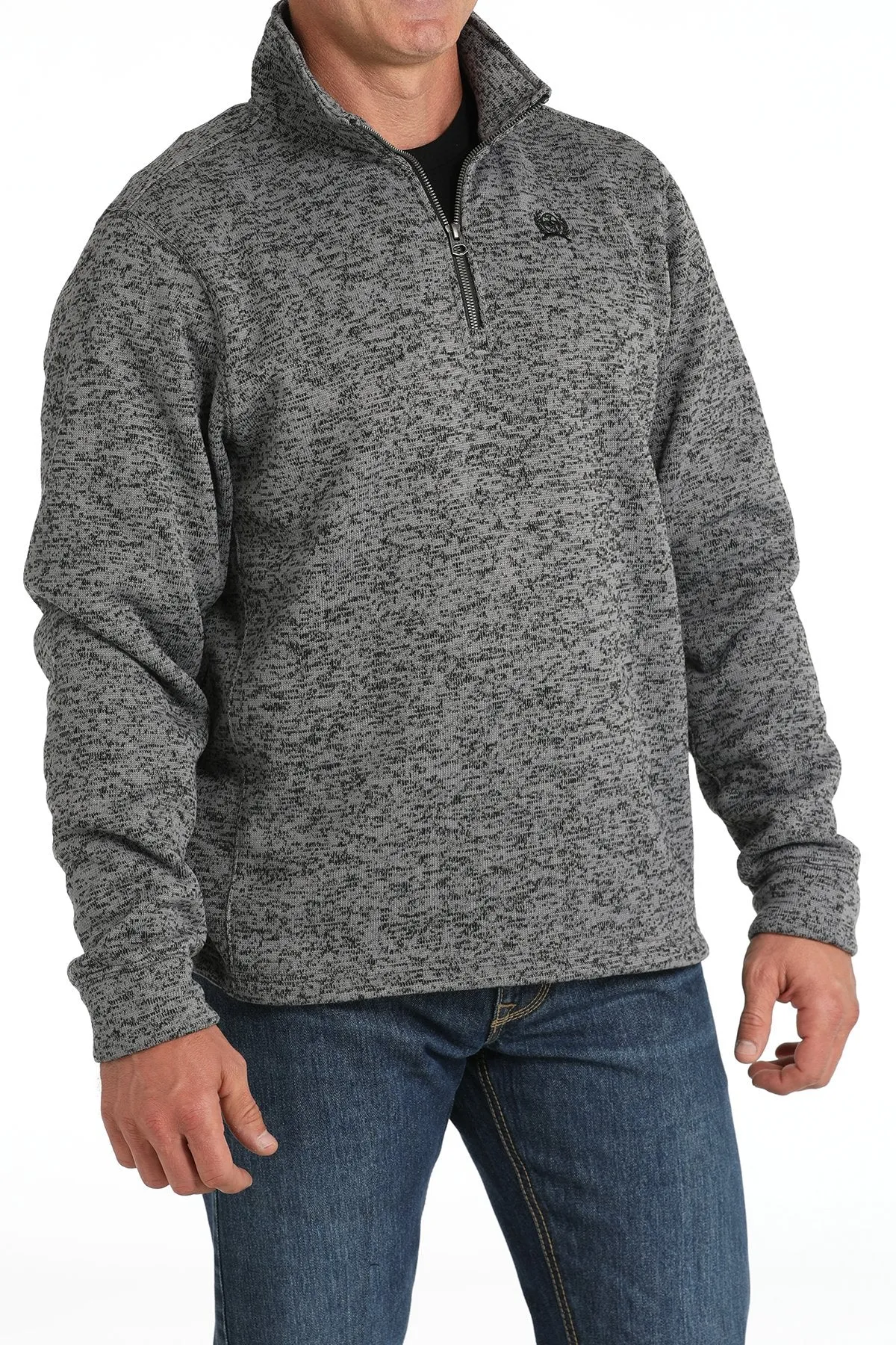 Cinch Men's Logo Quarter Zip Pullover Sweater in Grey