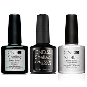 CND - Shellac Xpress5 Combo - Base, Top & Silver Chrome (0.25 oz)