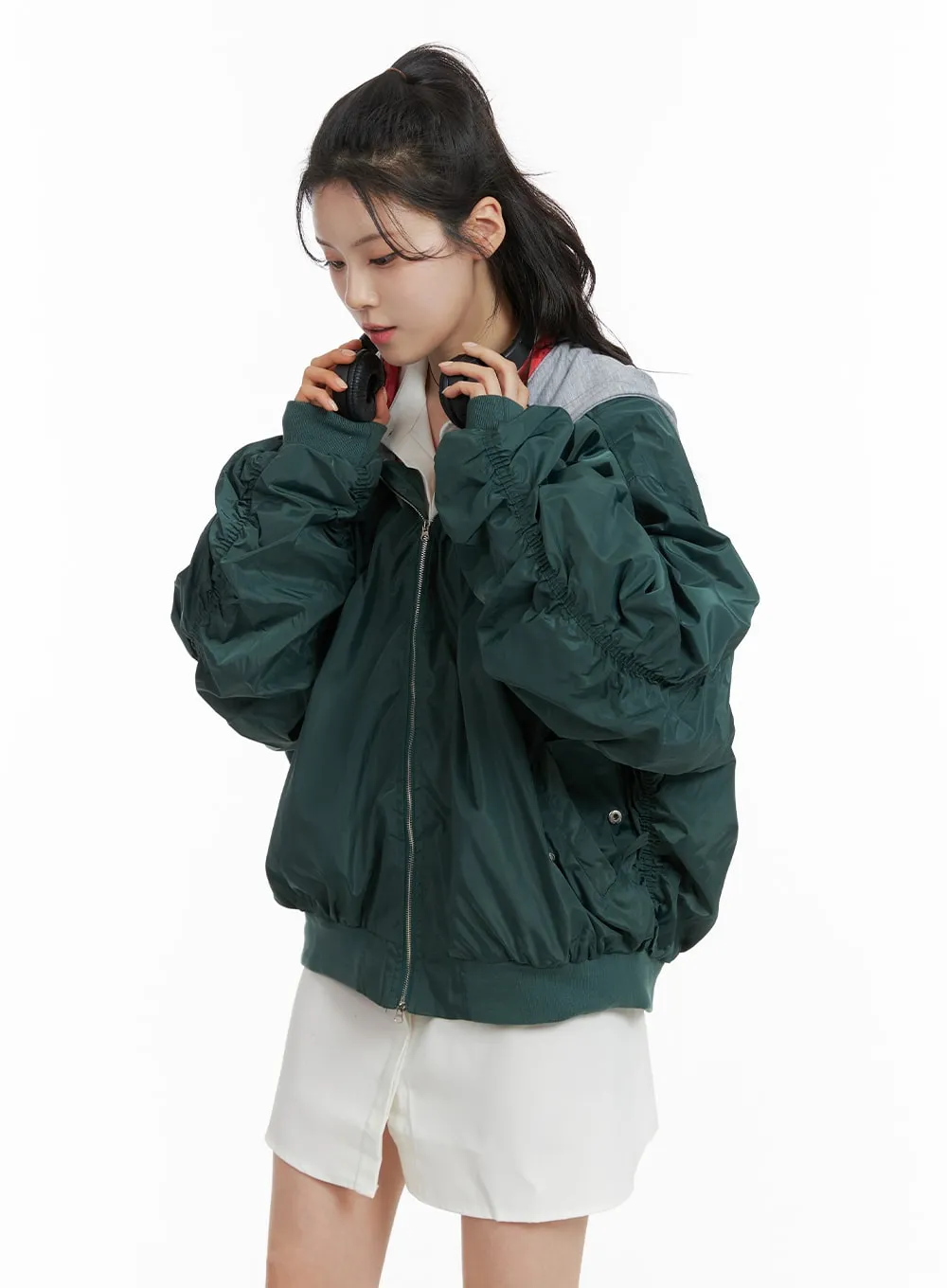 Contrasting Hoodie Bomber Jacket OM418