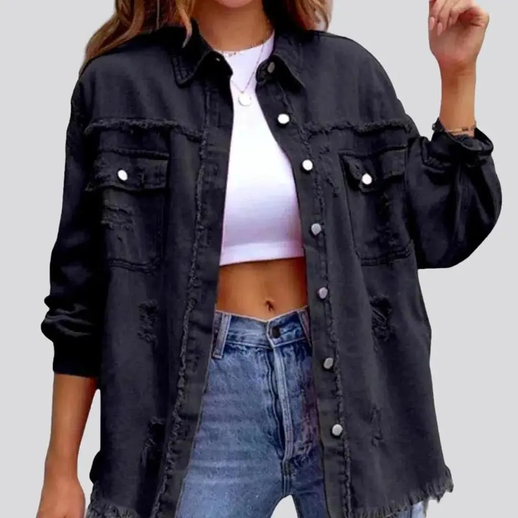 Cropped shirt-like denim jacket for ladies