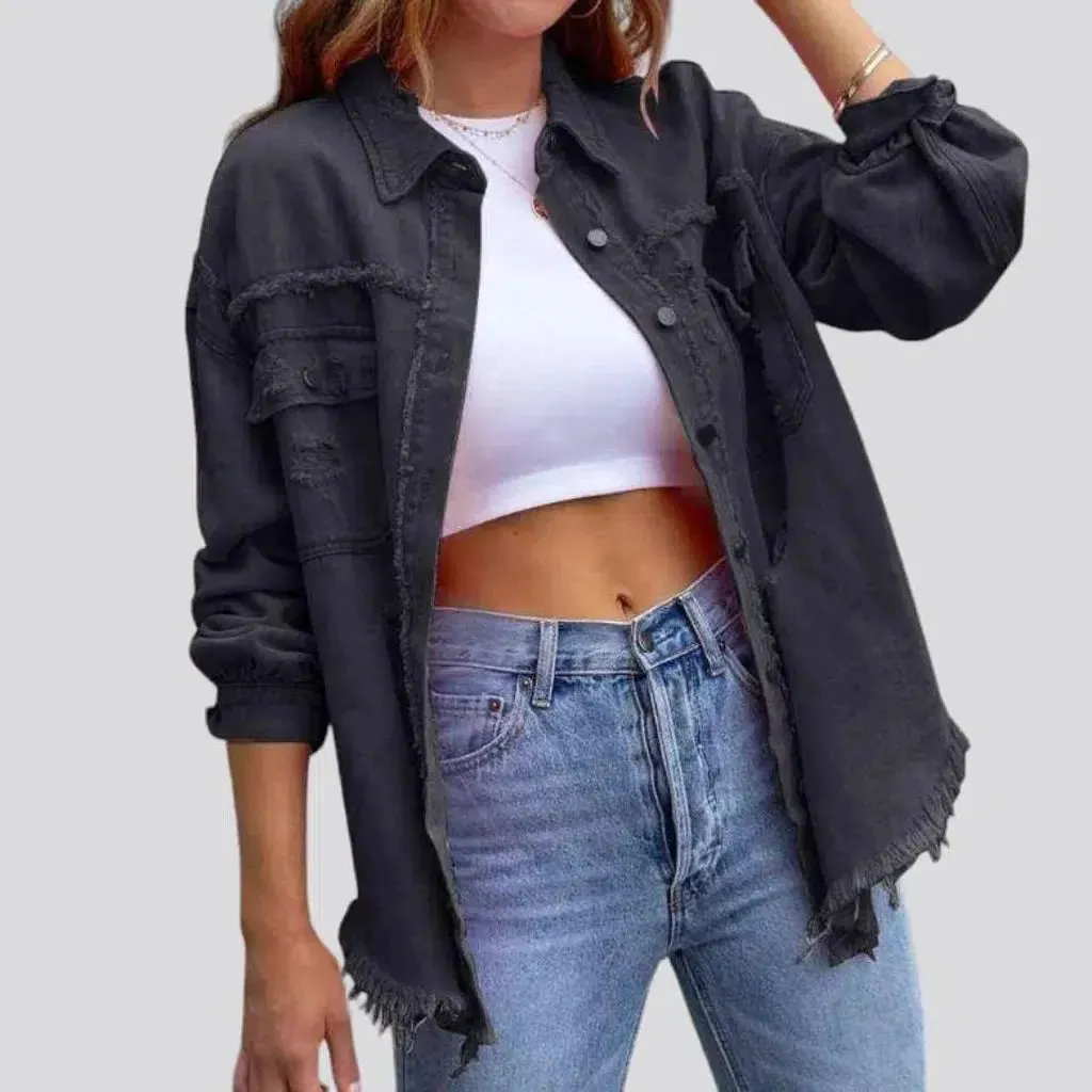 Cropped shirt-like denim jacket for ladies