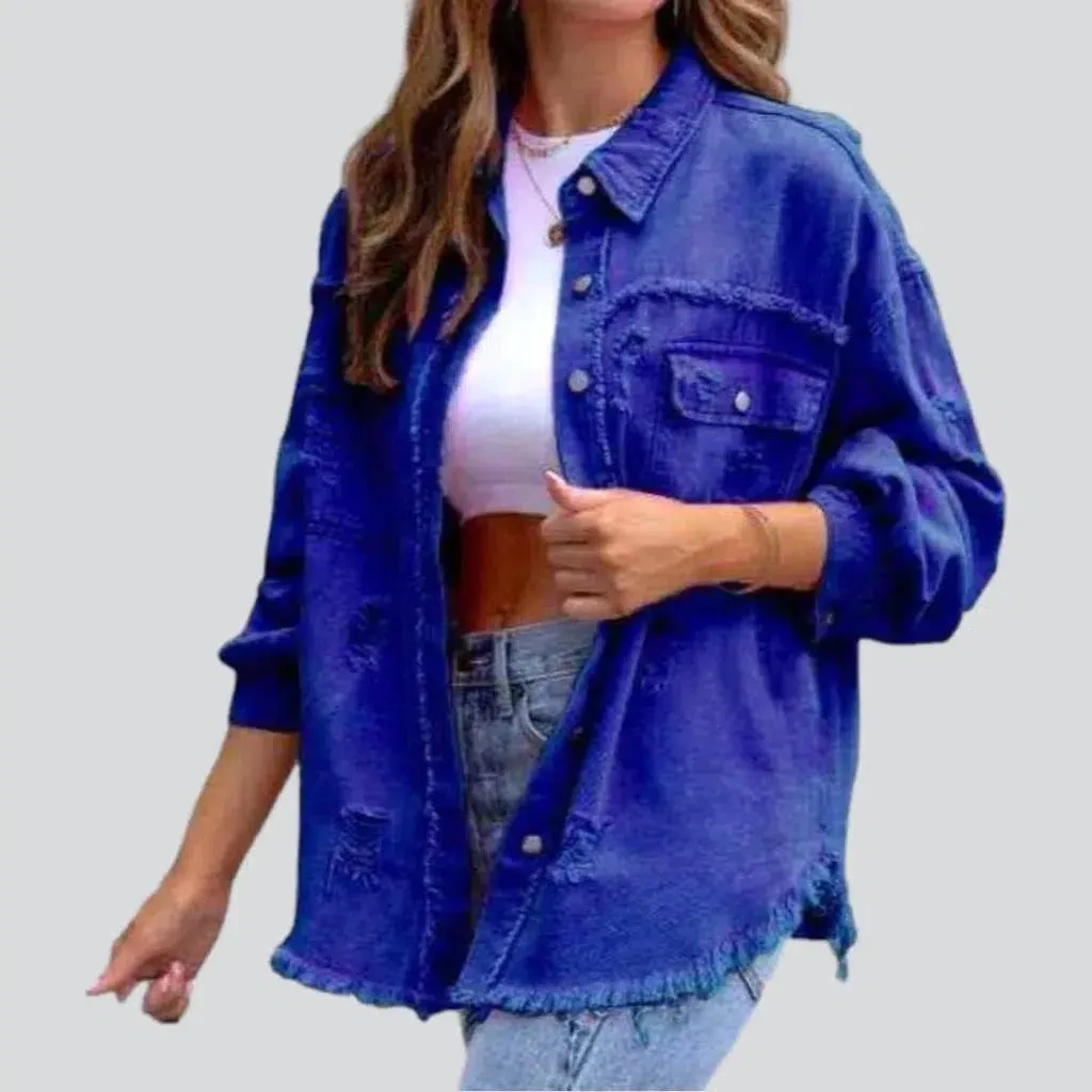 Cropped shirt-like denim jacket for ladies