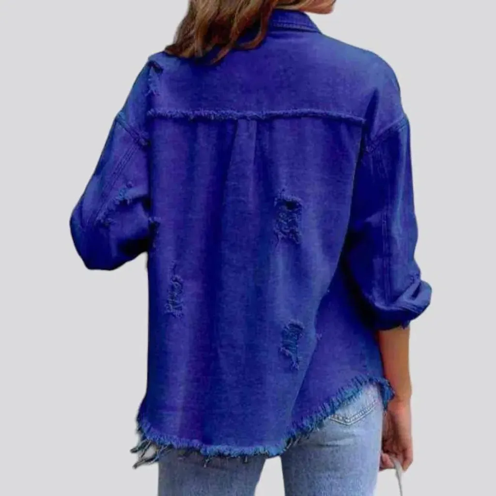 Cropped shirt-like denim jacket for ladies