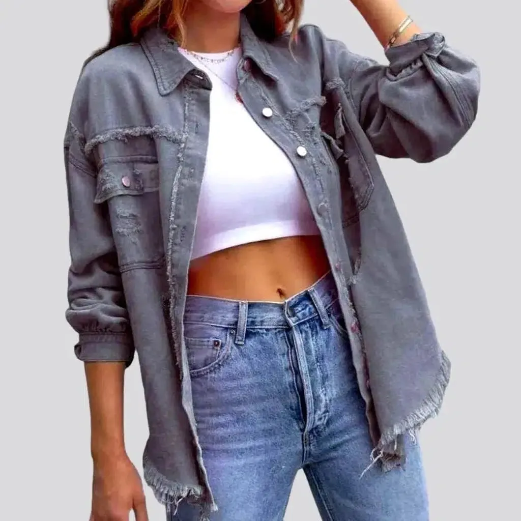 Cropped shirt-like denim jacket for ladies