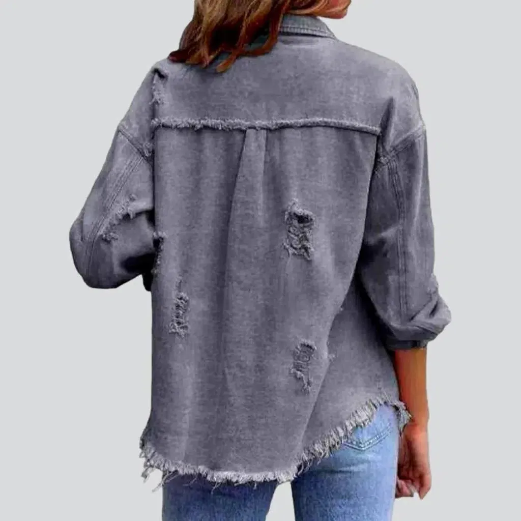 Cropped shirt-like denim jacket for ladies