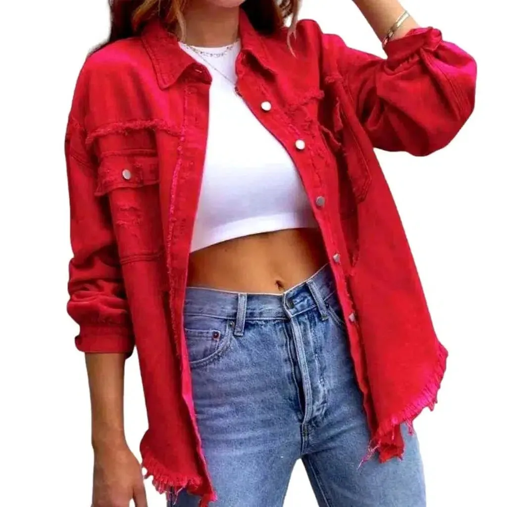 Cropped shirt-like denim jacket for ladies