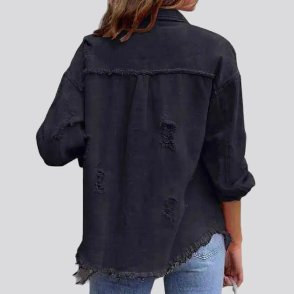 Cropped shirt-like denim jacket for ladies