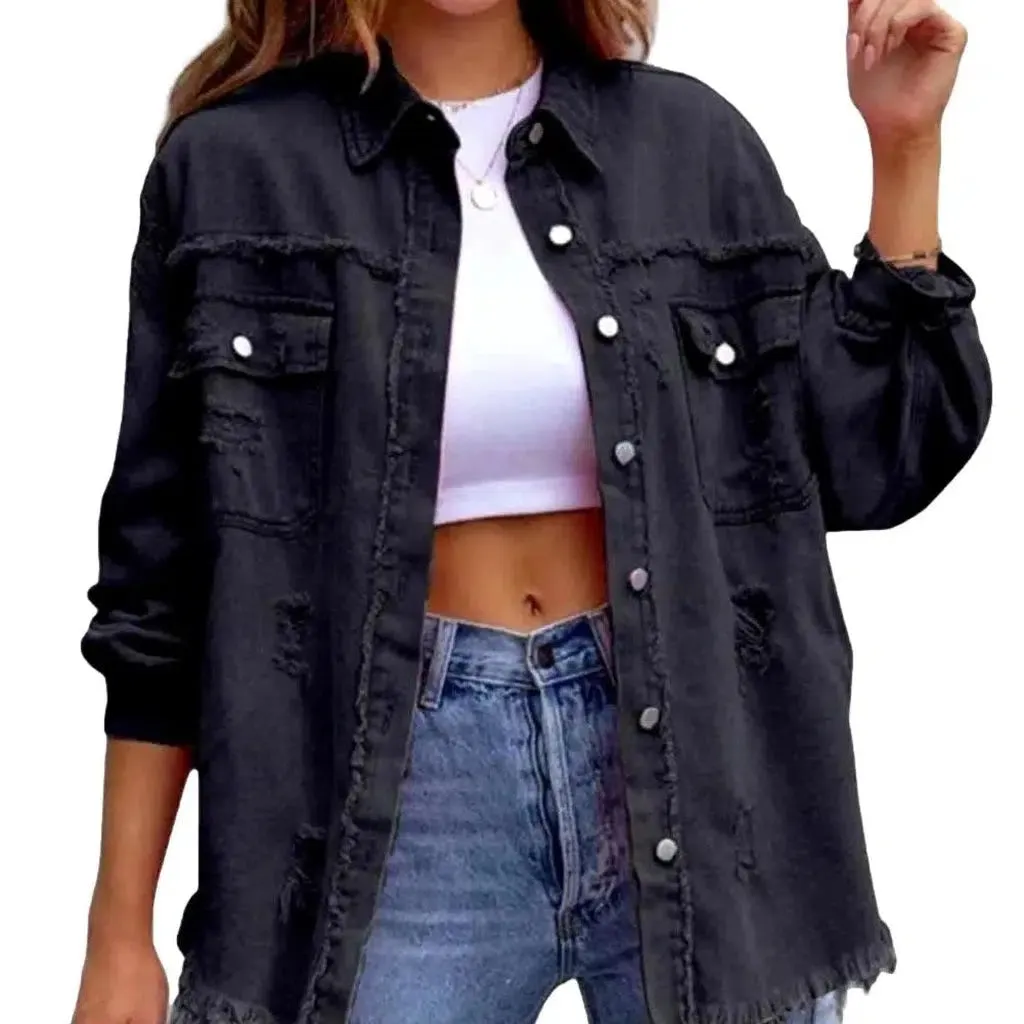 Cropped shirt-like denim jacket for ladies