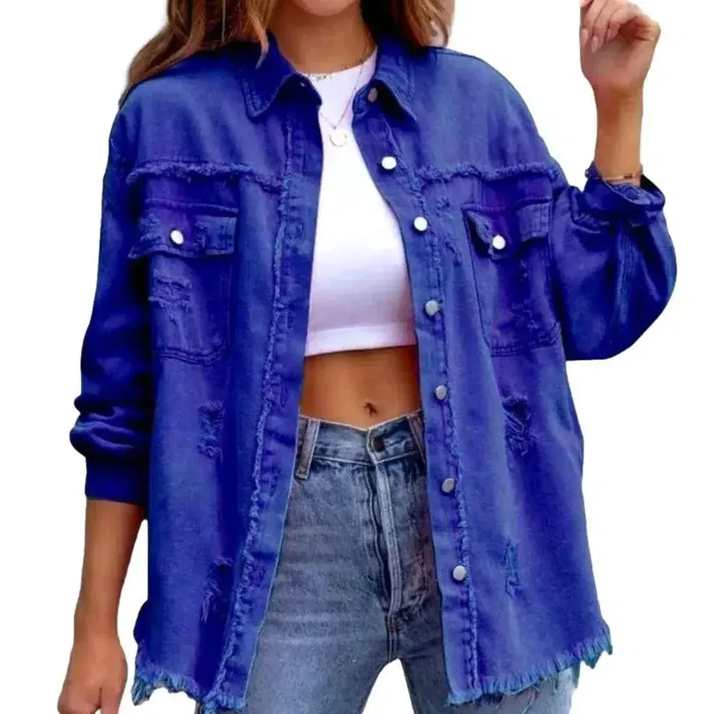 Cropped shirt-like denim jacket for ladies