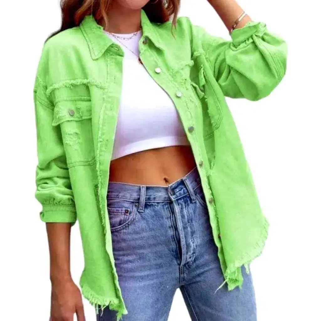 Cropped shirt-like denim jacket for ladies