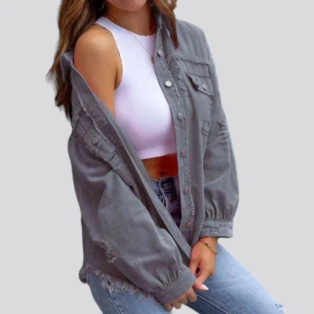 Cropped shirt-like denim jacket for ladies