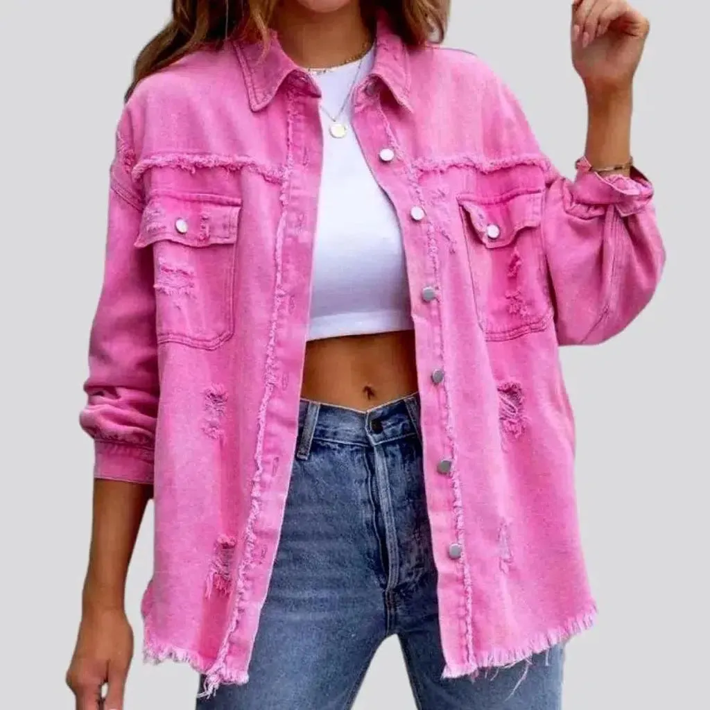 Cropped shirt-like denim jacket for ladies