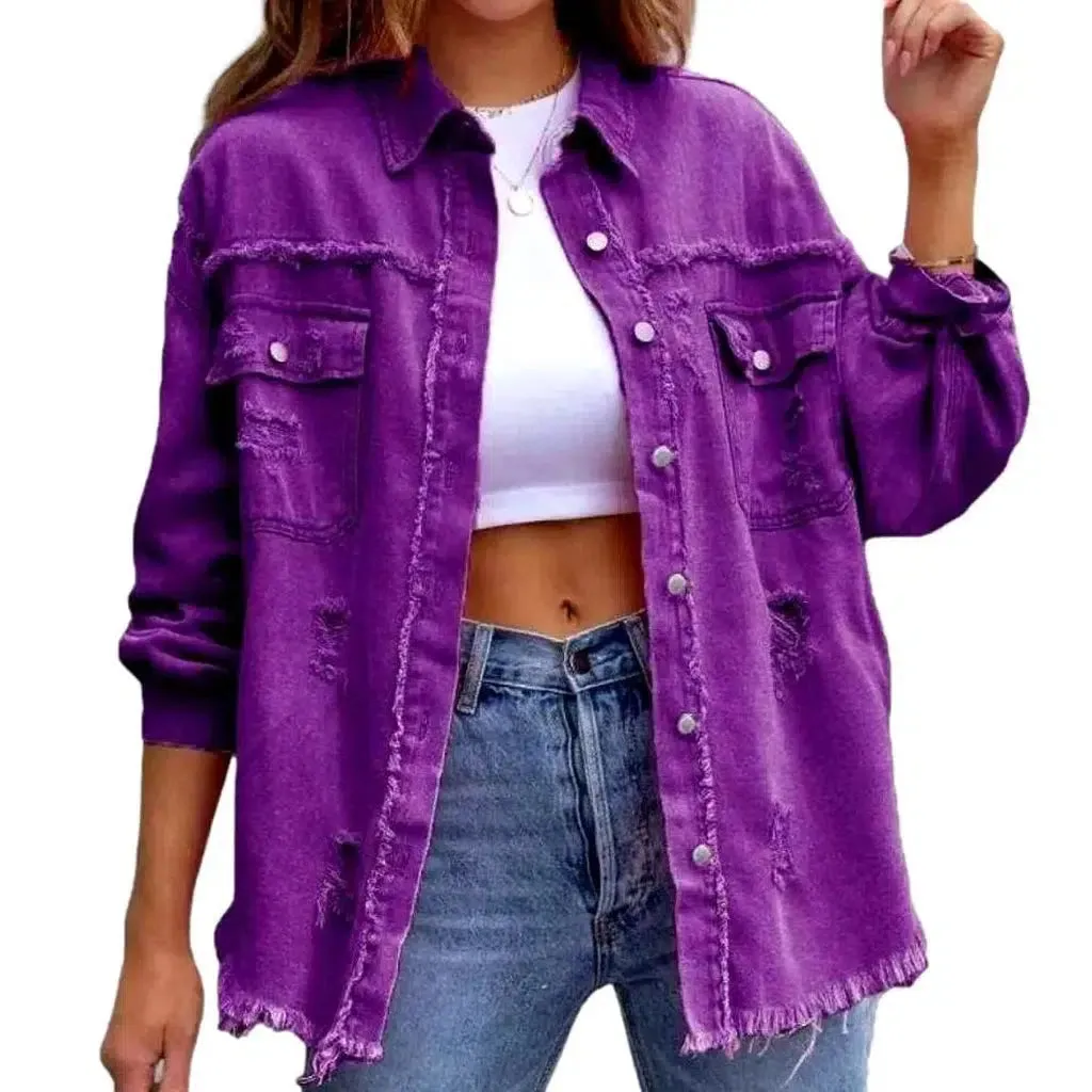 Cropped shirt-like denim jacket for ladies