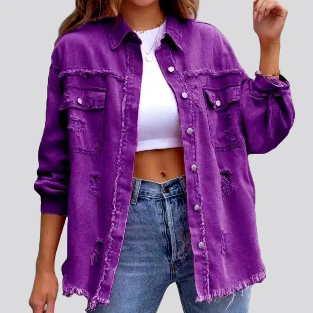 Cropped shirt-like denim jacket for ladies