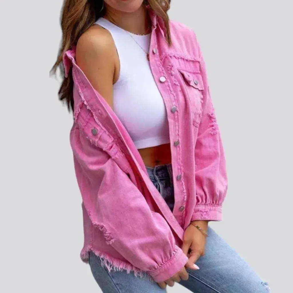 Cropped shirt-like denim jacket for ladies