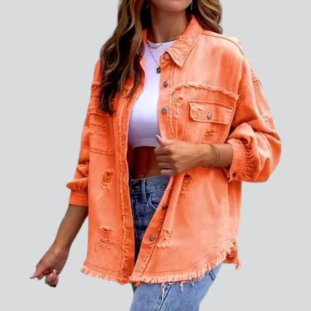 Cropped shirt-like denim jacket for ladies