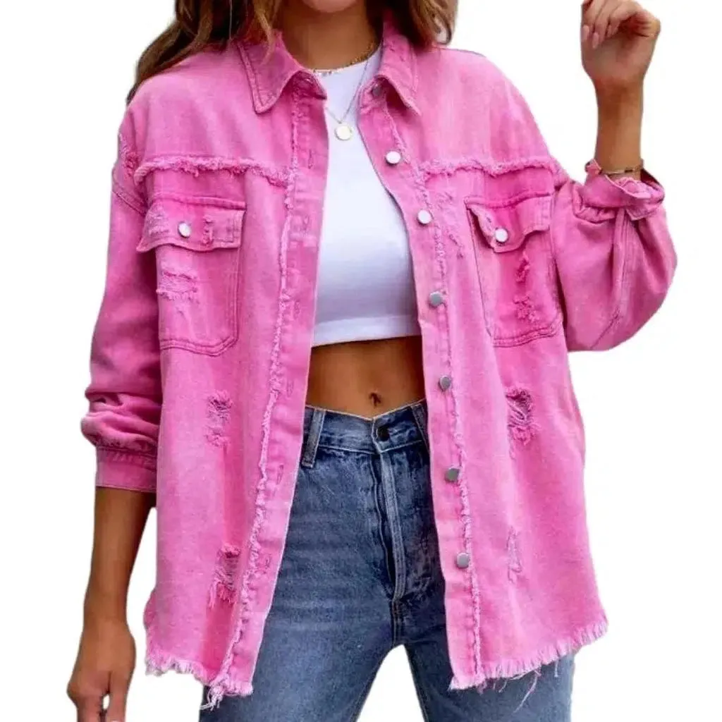 Cropped shirt-like denim jacket for ladies