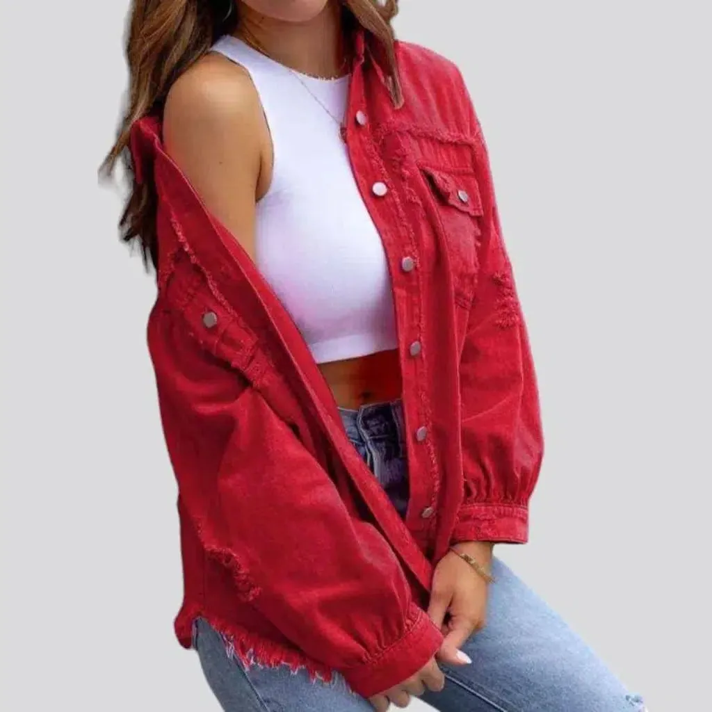 Cropped shirt-like denim jacket for ladies