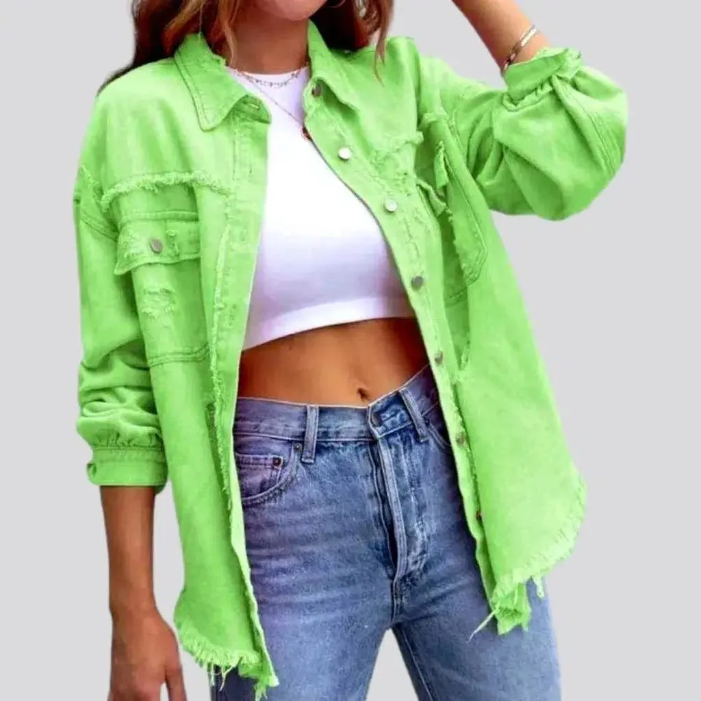 Cropped shirt-like denim jacket for ladies