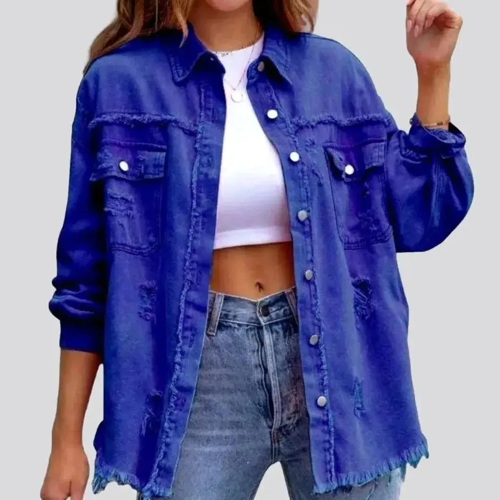 Cropped shirt-like denim jacket for ladies