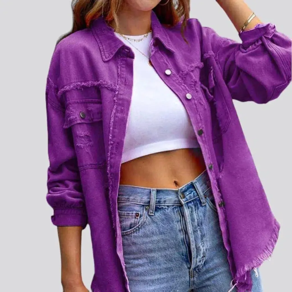 Cropped shirt-like denim jacket for ladies