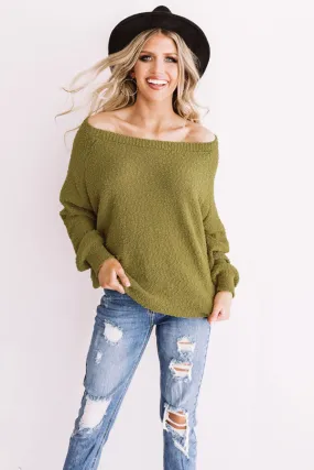 Cue The Casual Knit Sweater In Olive