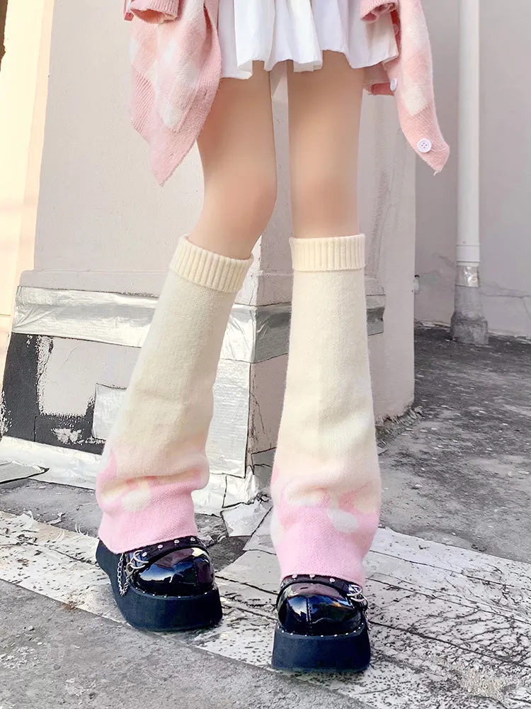 Cute Bow Ball Calf Cover Lolita Japanese Knitted Socks Set Leg Warmers