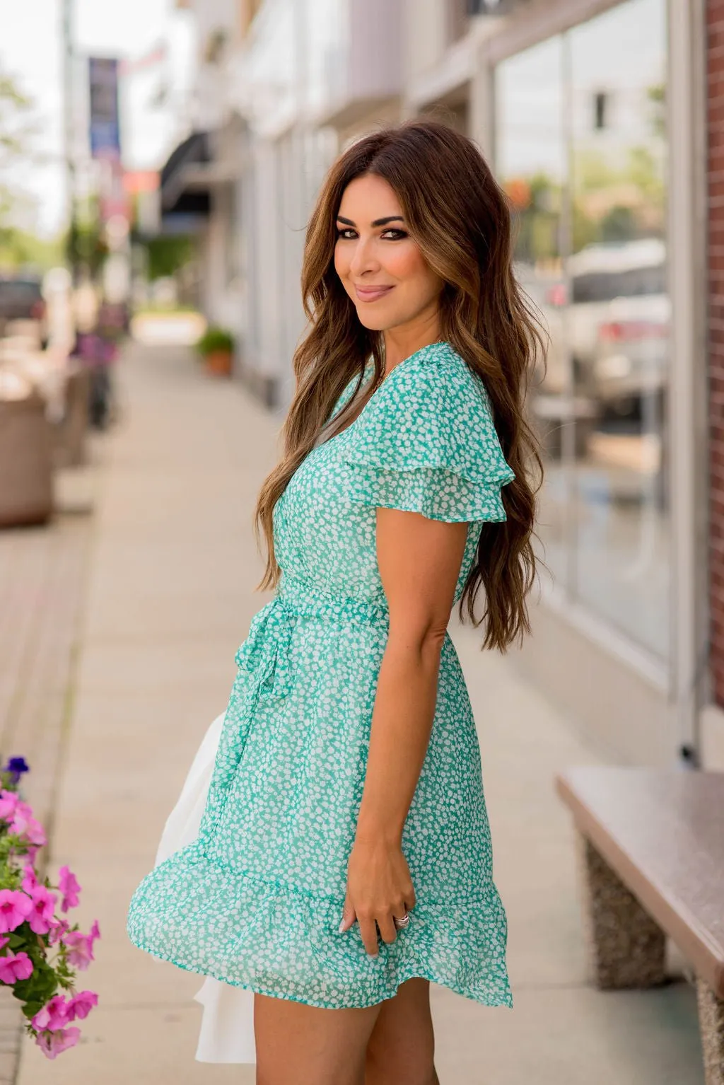 Daisies Ruffle Accented Wrap Dress