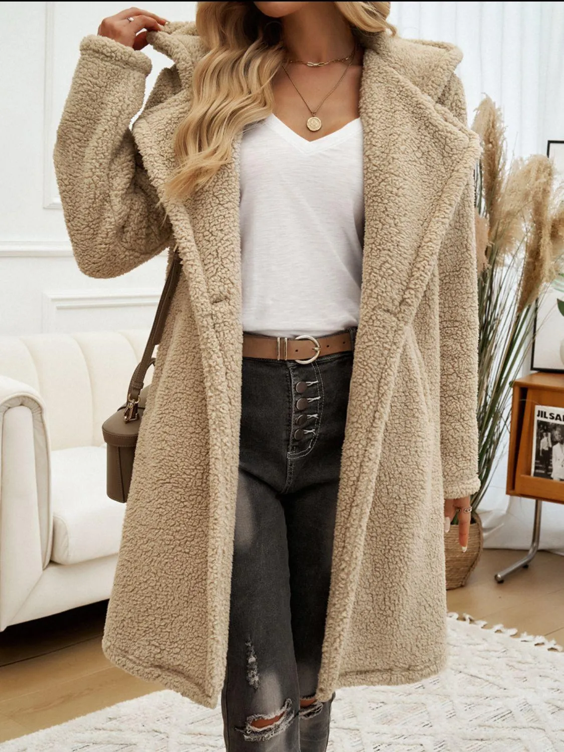 Devine Teddy Coat Pocketed Long Sleeve Hooded Buttoned Outwear