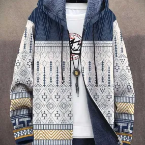 Digital Printed Zipper Hooded Cotton Jacket for Men