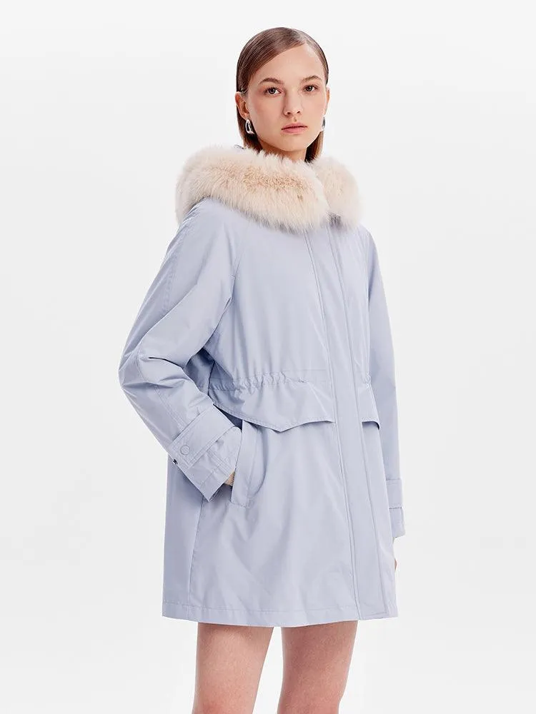 Dusty Blue Removable Fox Fur Parka Coat