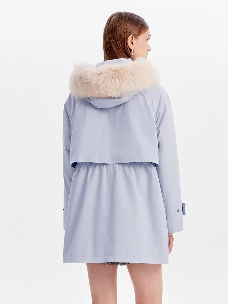 Dusty Blue Removable Fox Fur Parka Coat