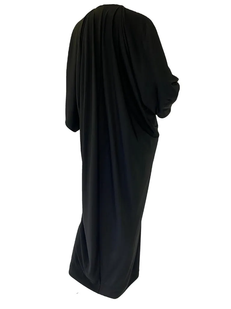 Early 1980s Halston IV Black Jersey Knit Dolman Sleeved Kaftan