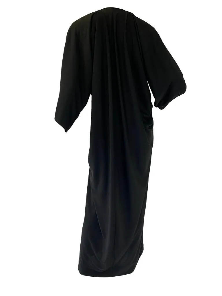 Early 1980s Halston IV Black Jersey Knit Dolman Sleeved Kaftan