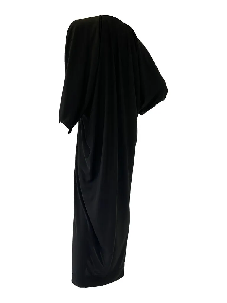 Early 1980s Halston IV Black Jersey Knit Dolman Sleeved Kaftan